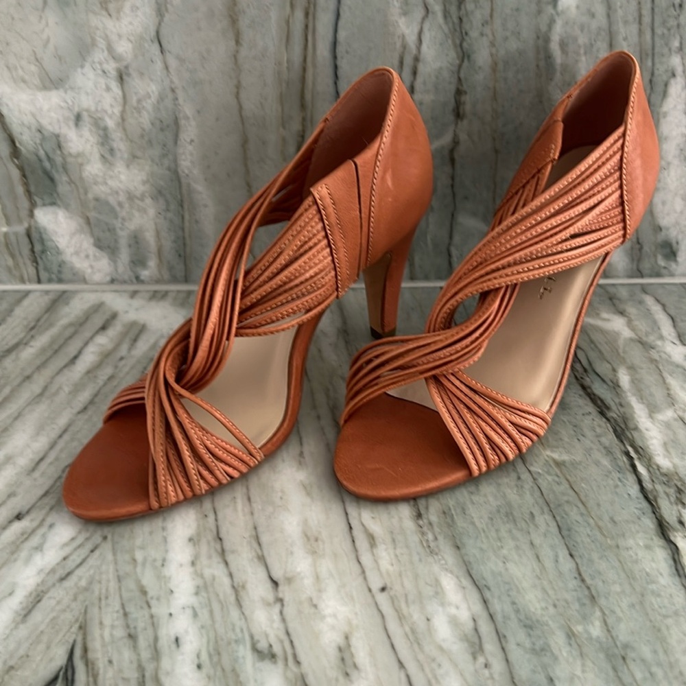 Leather strappy open ankle bootie/sandal